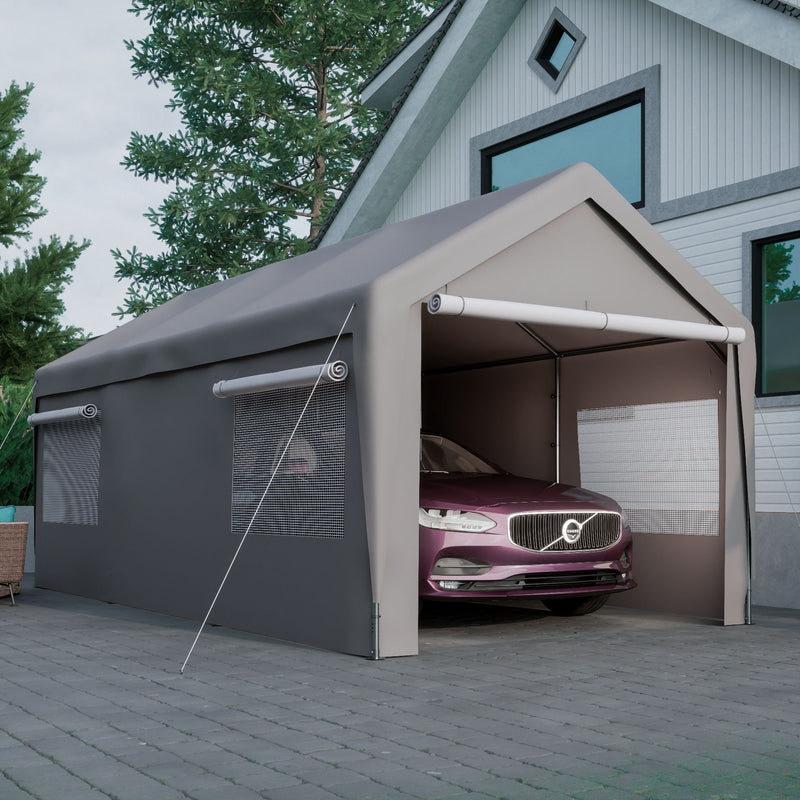 Carport Canopy Heavy Duty Boat Car Canopy Garage With Removable Sidewalls And Roll Up Ventilated Windows