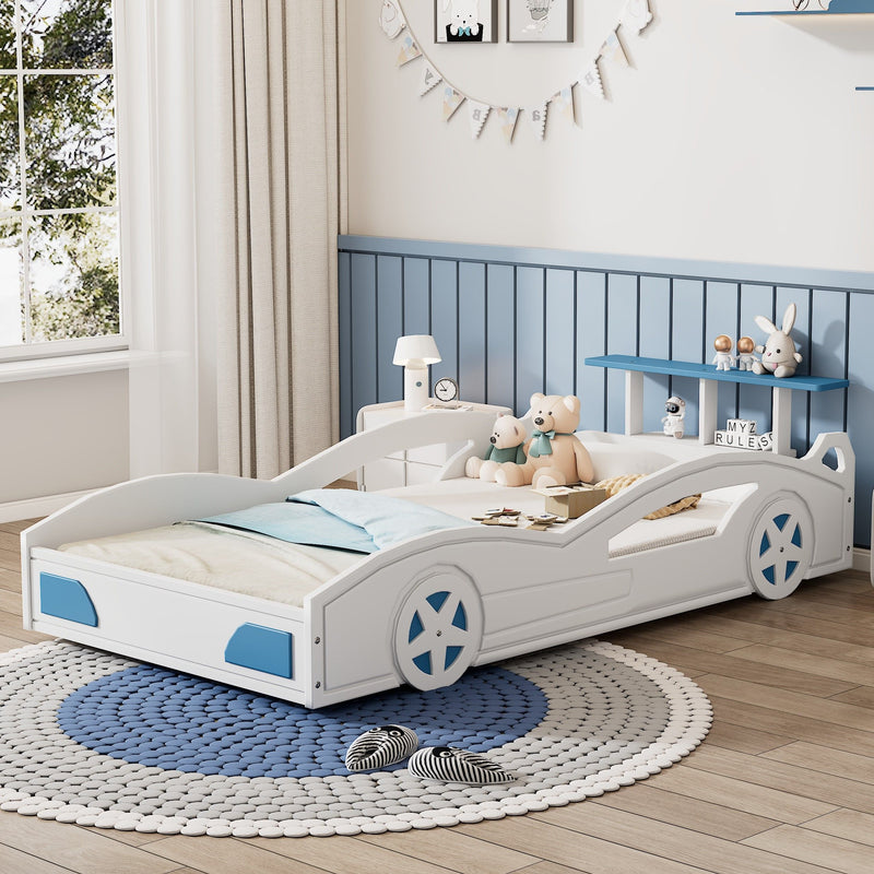 Wooden Race Car Bed, Car Shaped Platform Twin Bed With Wheels For Teens