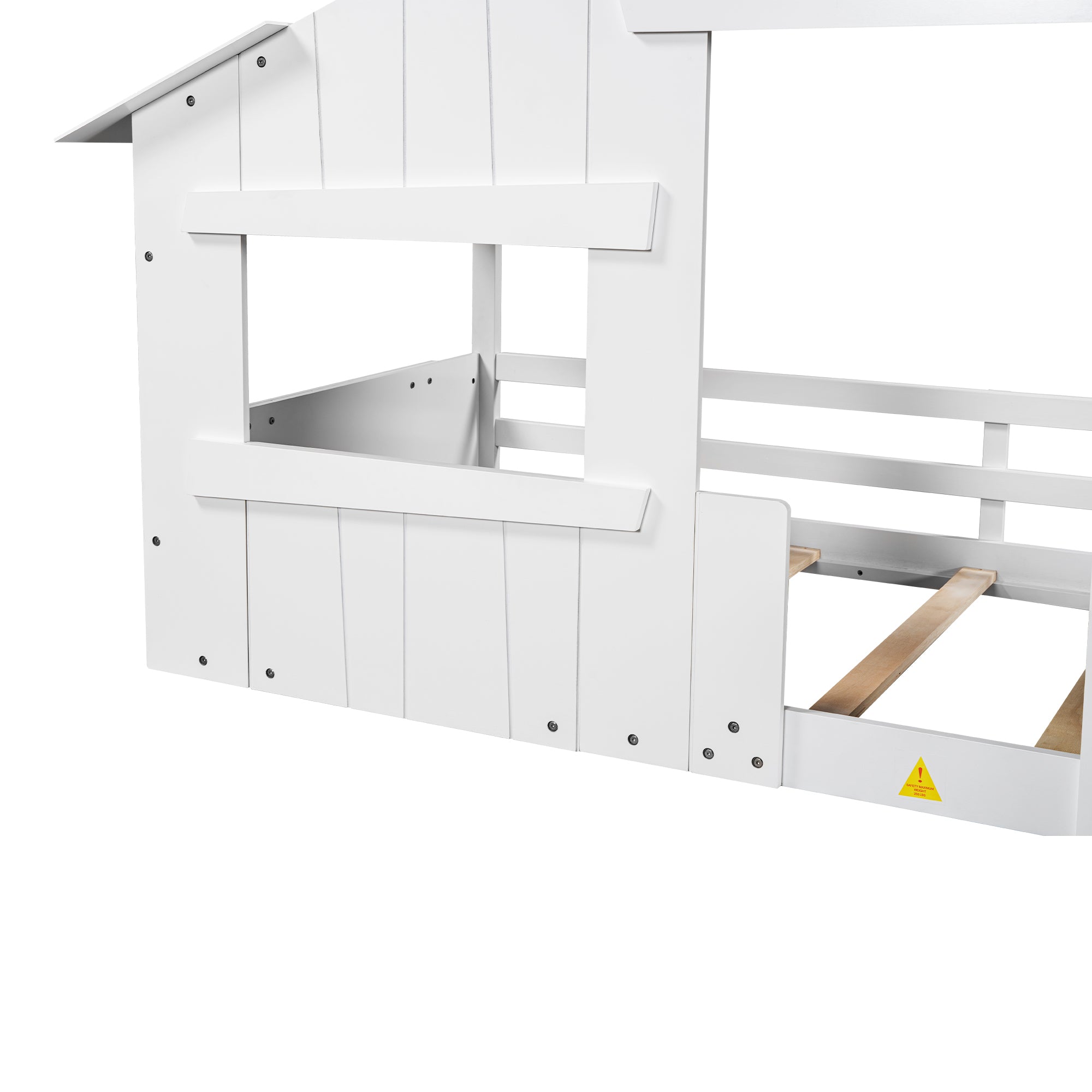 Wood Twin Size House Bed with Roof, Window and Guardrail, White - Atlantic Fine Furniture Melbourne FL