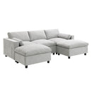 Modular Sectional With Storage Pockets, 5 Seat U Shaped Couch Set With Pillows, Free Combination Modern Cloud Sofa With 2 Movable Ottoman