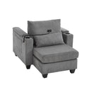 Convertible Chaise Lounge Sofa Chair With USB Ports, Cup Holders, Phone Holder And Storage
