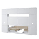 Elegant and Functional Full Size Wood Bed with 4 Drawers and All-in-One Cabinet and Shelf, White