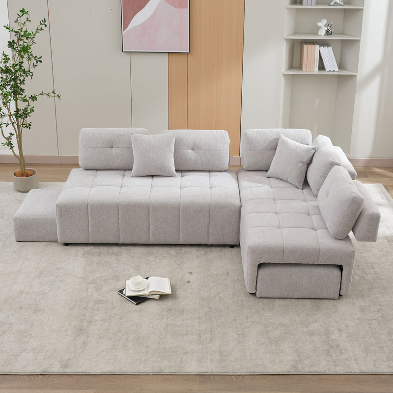 L-Shaped Sofa Sectional Sofa Couch With 2 Stools And 2 Lumbar Pillows For Living Room