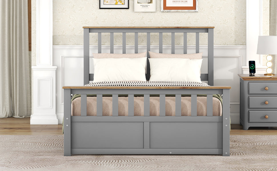 Full Size Wood Platform Bed with Two Drawers and Wooden Slat Support,Gray+Natrual - Atlantic Fine Furniture Melbourne FL