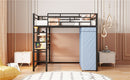 Loft Bed With Desk, Shelves, Power Outlet, LED Light And Wardrobe