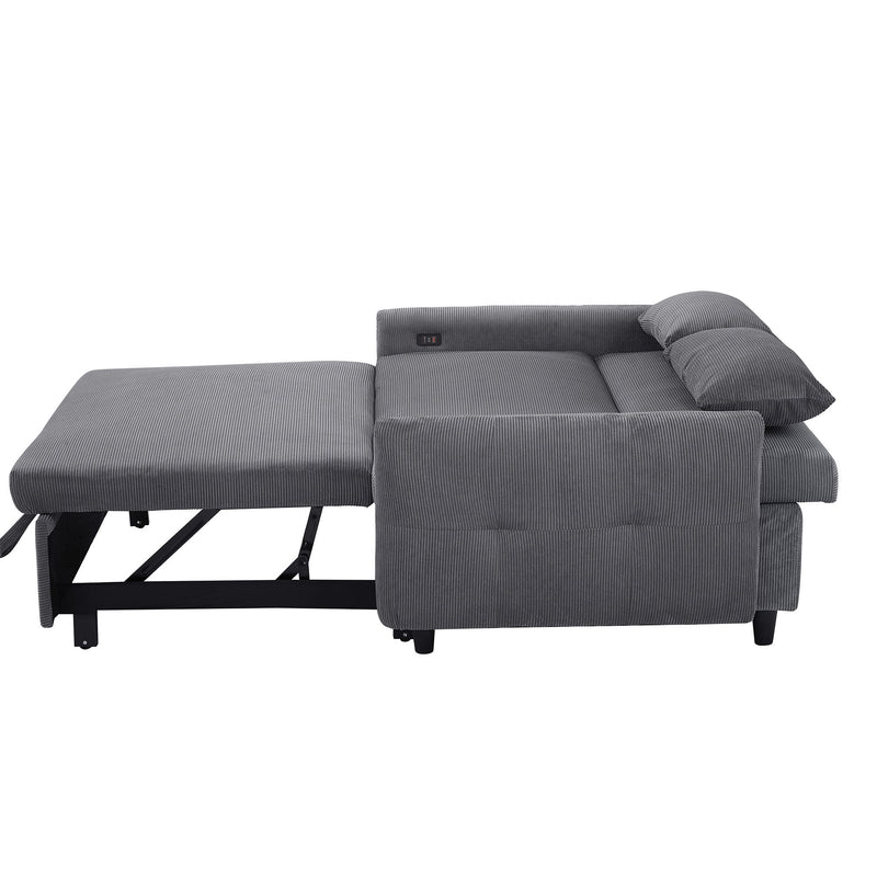 Pull-Out Sofa Bed Convertible Couch 2 Seat Loveseat Sofa Modern Sleeper Sofa With Two Throw Pillows And USB Ports For Living Room