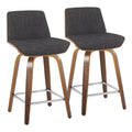 Corazza - Mid Century Modern Fixed Height Counter Stool With Swivel With Square Footrest (Set of 2)