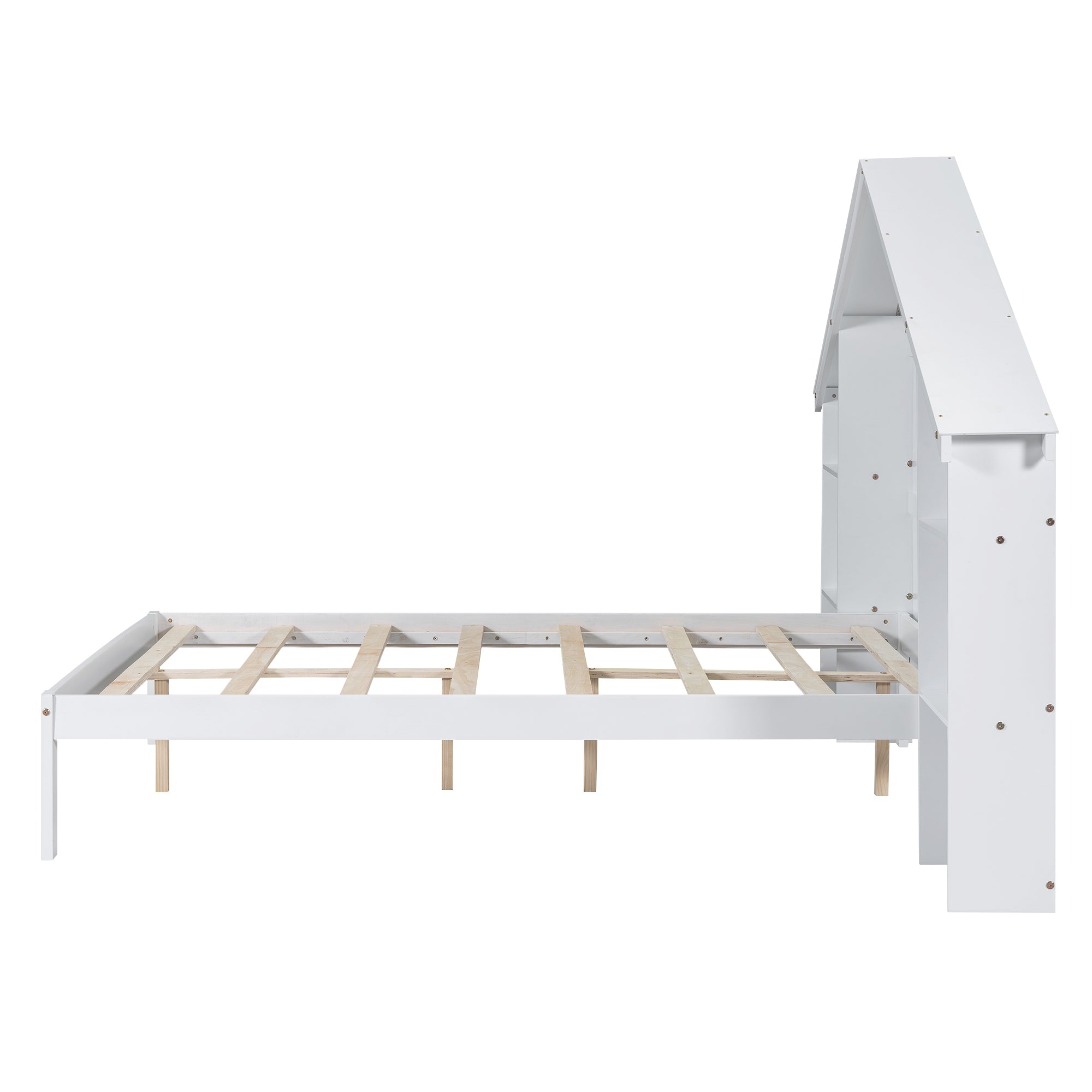Wood Full Size Platform Bed with House-shaped Storage Headboard and Built-in LED, White - Atlantic Fine Furniture Melbourne FL