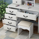 Fashion Vanity Desk With Mirror And Adjustable Lighting, 6 Drawers, 3 Color Light Modes - White