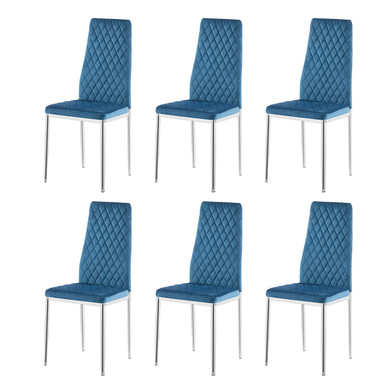 Modern Simple Style Dining Chair Fabric Chrome Metal Pipe Diamond Grid Pattern Restaurant Home Conference Chair