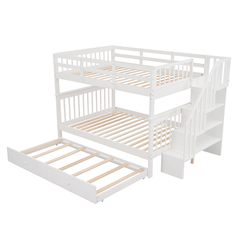 Stairway Bunk Bed With Twin Size Trundle, Storage And Guard Rail For Bedroom, Dorm