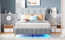 Full Size Velvet Platform Bed with LED Frame and Stylish Mental Bed Legs, Gray