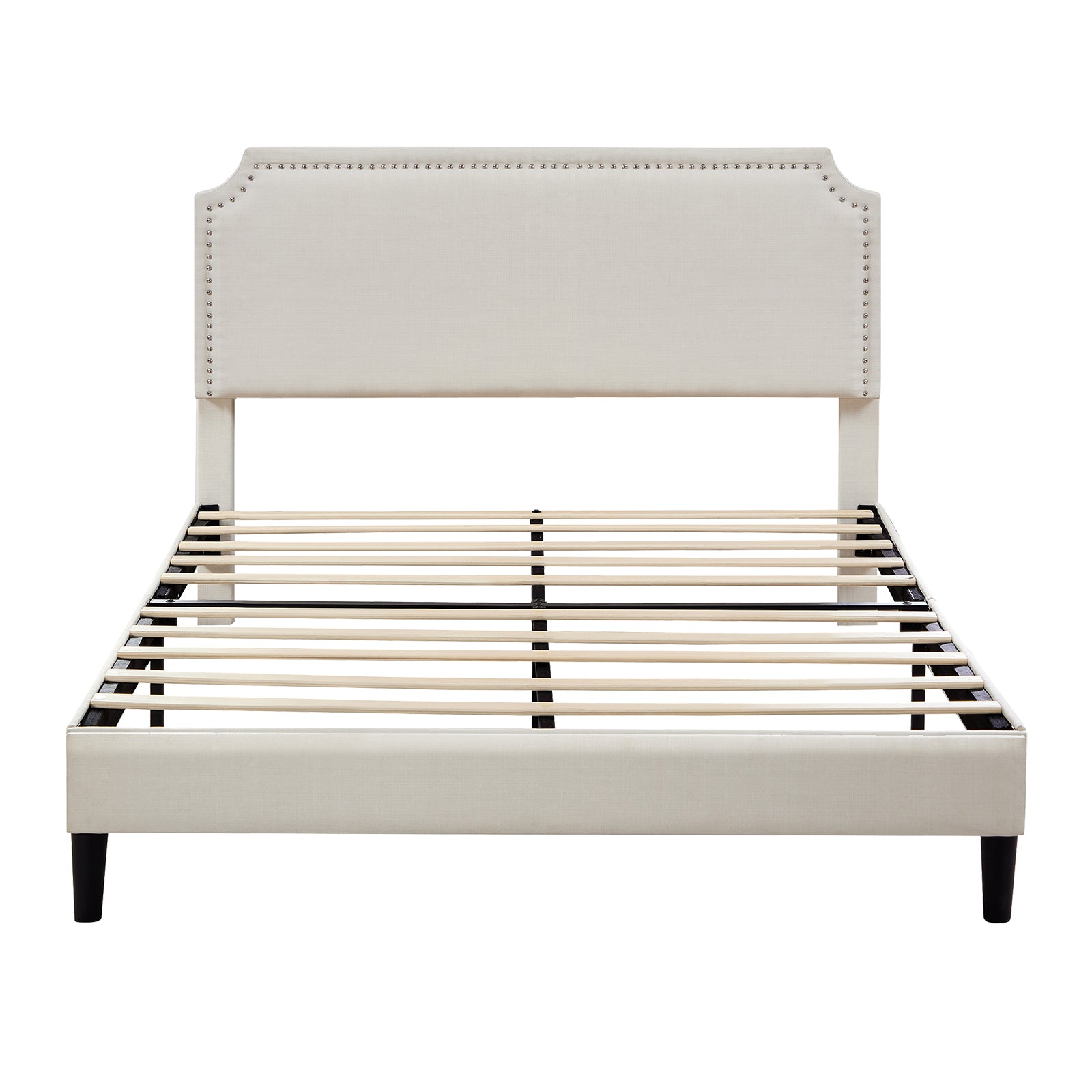 Queen Size Platform Bed with Upholstered Headboard and Slat Support, Heavy Duty Mattress Foundation, No Box Spring Required, Easy to Assemble,Beige - Atlantic Fine Furniture Melbourne FL
