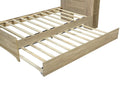 Twin Size Storage Platform Bed Frame with with Trundle and Light Strip Design in Headboard,Natural