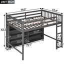 Full Size Loft Bed with 8 Open Storage Shelves and Built-in Ladder, Gray