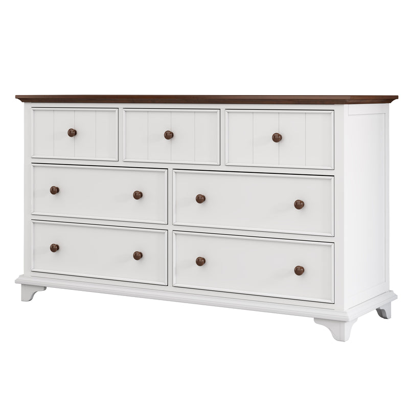 Wooden Captain Seven Drawer Dresser For Bedroom, Living Room, Kids' Room, White / Walnut