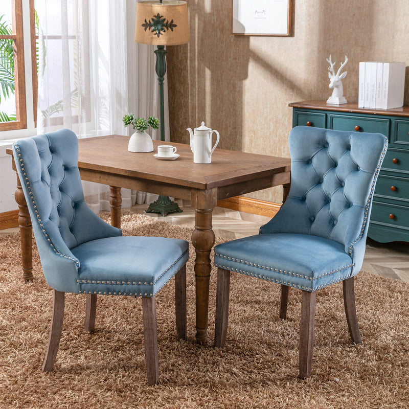 Nikki - Modern, High-End Tufted Solid Wood Contemporary Velvet Upholstered Dining Chair With Wood Legs Nailhead Trim (Set of 2)