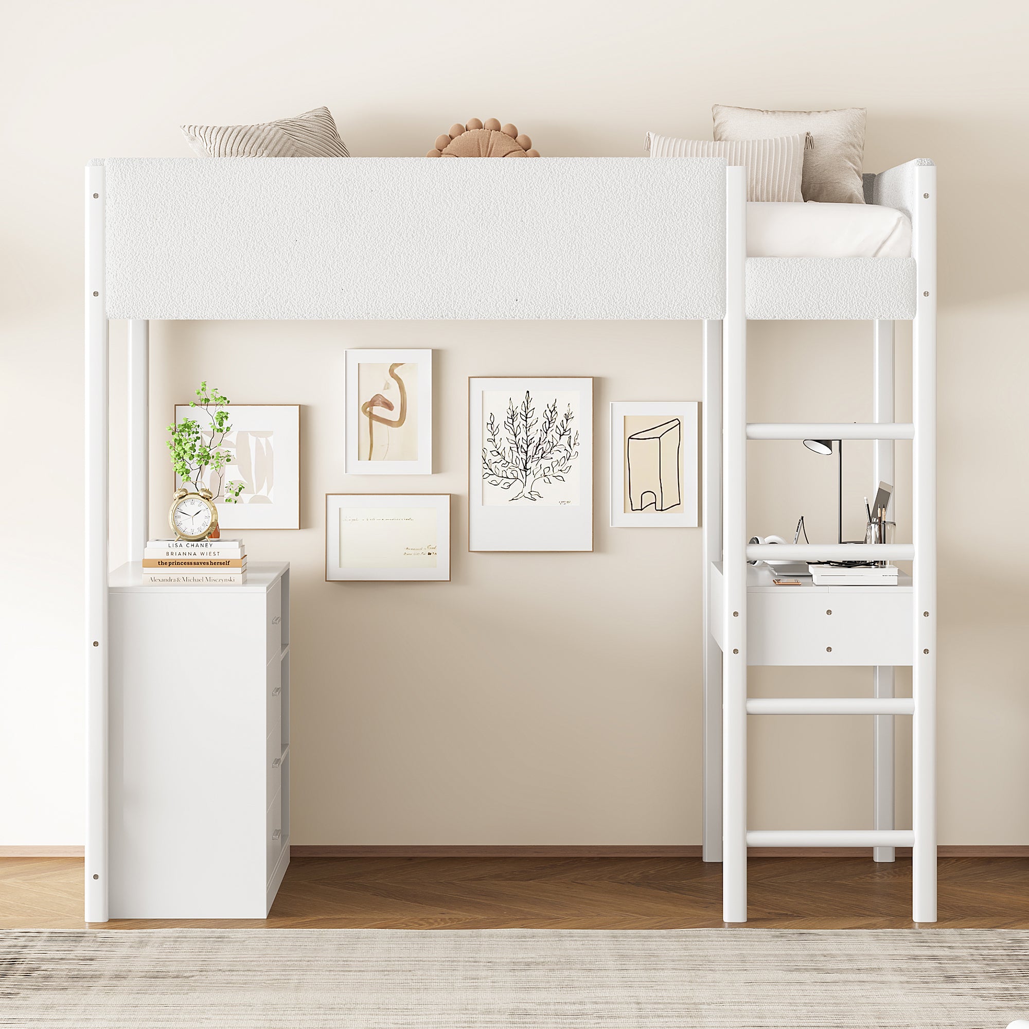 Twin Size Teddy FleeceLoft Bed Wood Bed, White - Atlantic Fine Furniture Melbourne FL