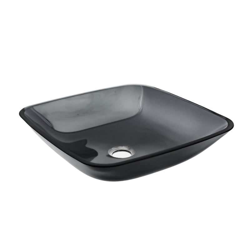 Square Vessel Sink For Bathroom, Above Counter Design With Pop Up Drain, Smooth Rounded Edges - Grey