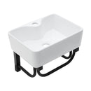 Rectangular Bathroom Sink With Towel Bar & Faucet Hole, Wall Mounted - White