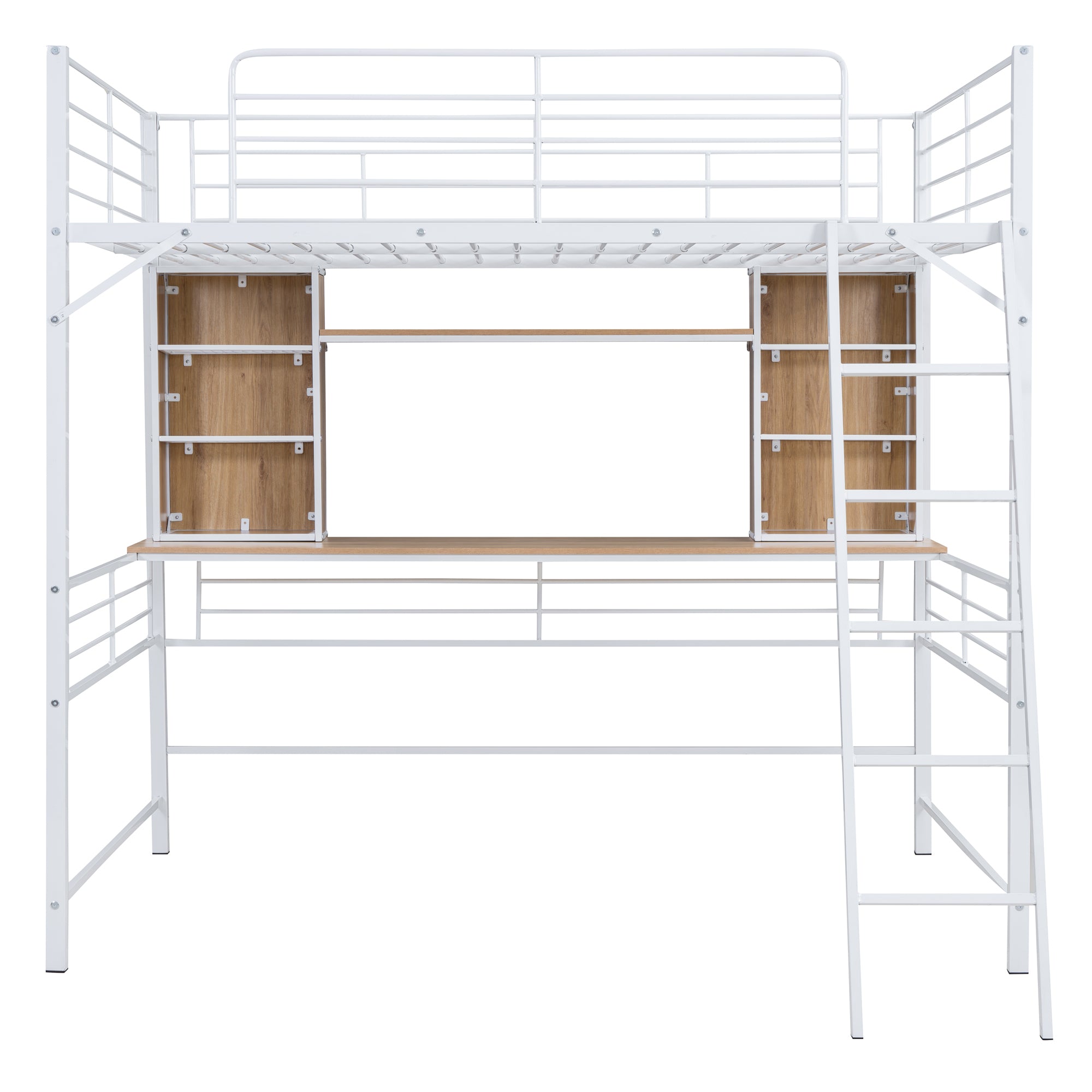 Full Size Loft Bed with Desk and Shelf, Loft Bed with Ladder,Full,White - Atlantic Fine Furniture Melbourne FL