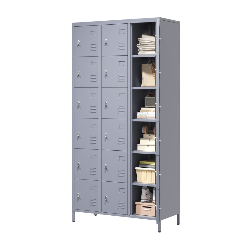 Lockers 18 Door With Lock For Employees, Storage Cabinet For Home Gym Office School Garage - Gray