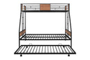 Metal Twin over Full Bunk Bed with Trundle/ Heavy-duty Sturdy Metal/ Noise Reduced/ Safety Guardrail/ Wooden Decoration/ Convenient Trundle / Bunk Bed for Three/ CPC Certified/ No Box Spring Needed