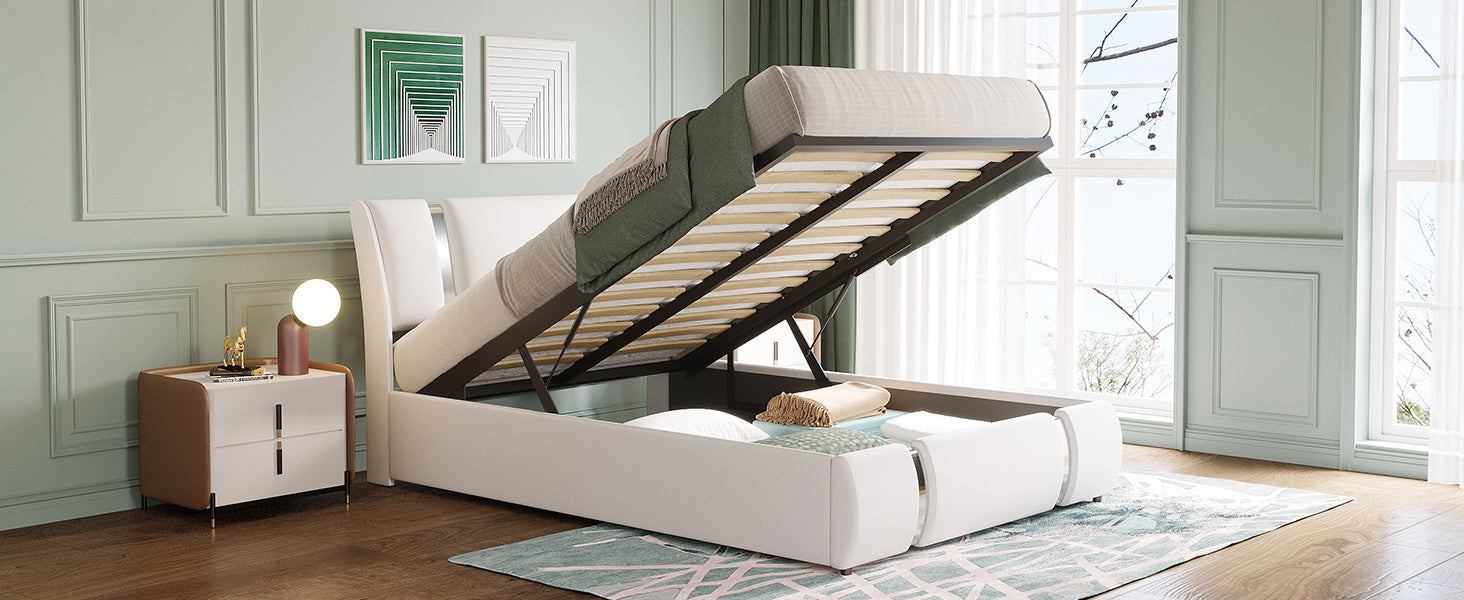 Full Size Upholstered Faux Leather Platform bed with a Hydraulic Storage System, White - Atlantic Fine Furniture Melbourne FL