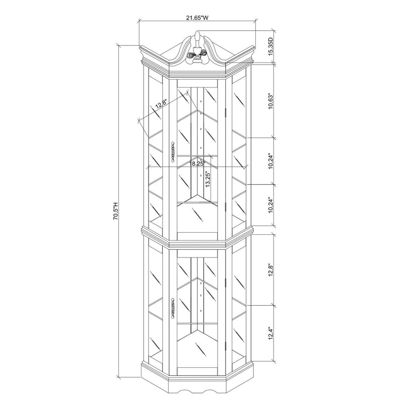 Corner Curio Cabinet With Lights, Adjustable Tempered Glass Shelves, Display Cabinet (E26 Light Bulb Not Included) - Mirrored / Walnut