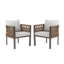 2 Pieces Outdoor Metal Patio Club Chair, Patio Furniture Arm Chair With Cushion, Modern Outdoor Furniture Deep Seating For Porch, Garden, Backyard, Balcony - Brown / Light Gray