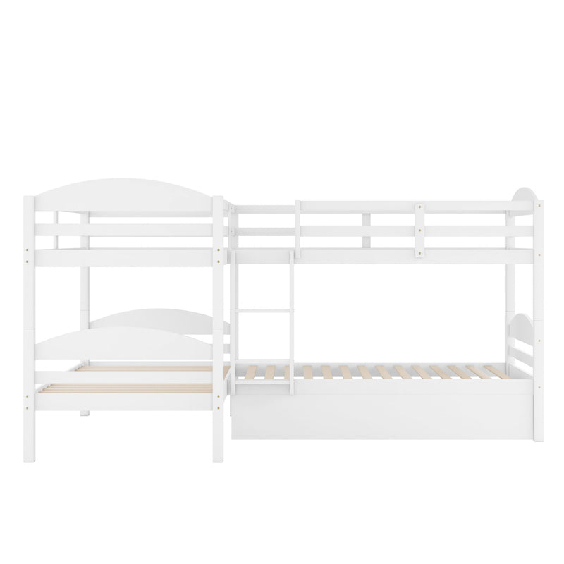 Twin L-Shaped Bunk Bed With Trundle - White