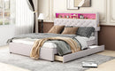 Queen Size Upholstered Platform Bed with Storage Headboard, LED, USB Charging and 2 Drawers, Beige