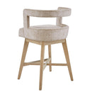 Contemporary Design Swivel Counter Stool With Low Back Support Polyester And Solid Wood - Cream