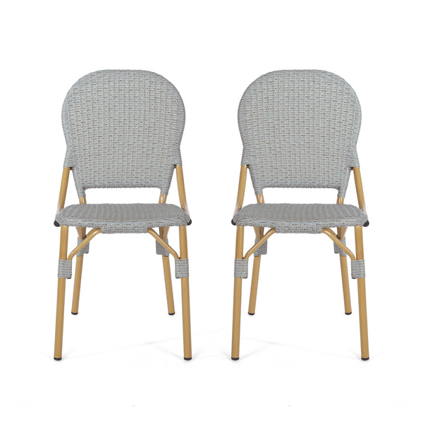 Outdoor Rattan And Aluminum Armless French Bistro Chairs (Set of 2) - Dark Gray