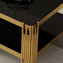 Top And Bottom Double Layer Tempered Glass Table And Mirror Finished Stainless Steel Frame