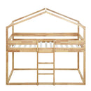 Twin Over Twin Bunk Bed Wood Bed with Tent, Natural
