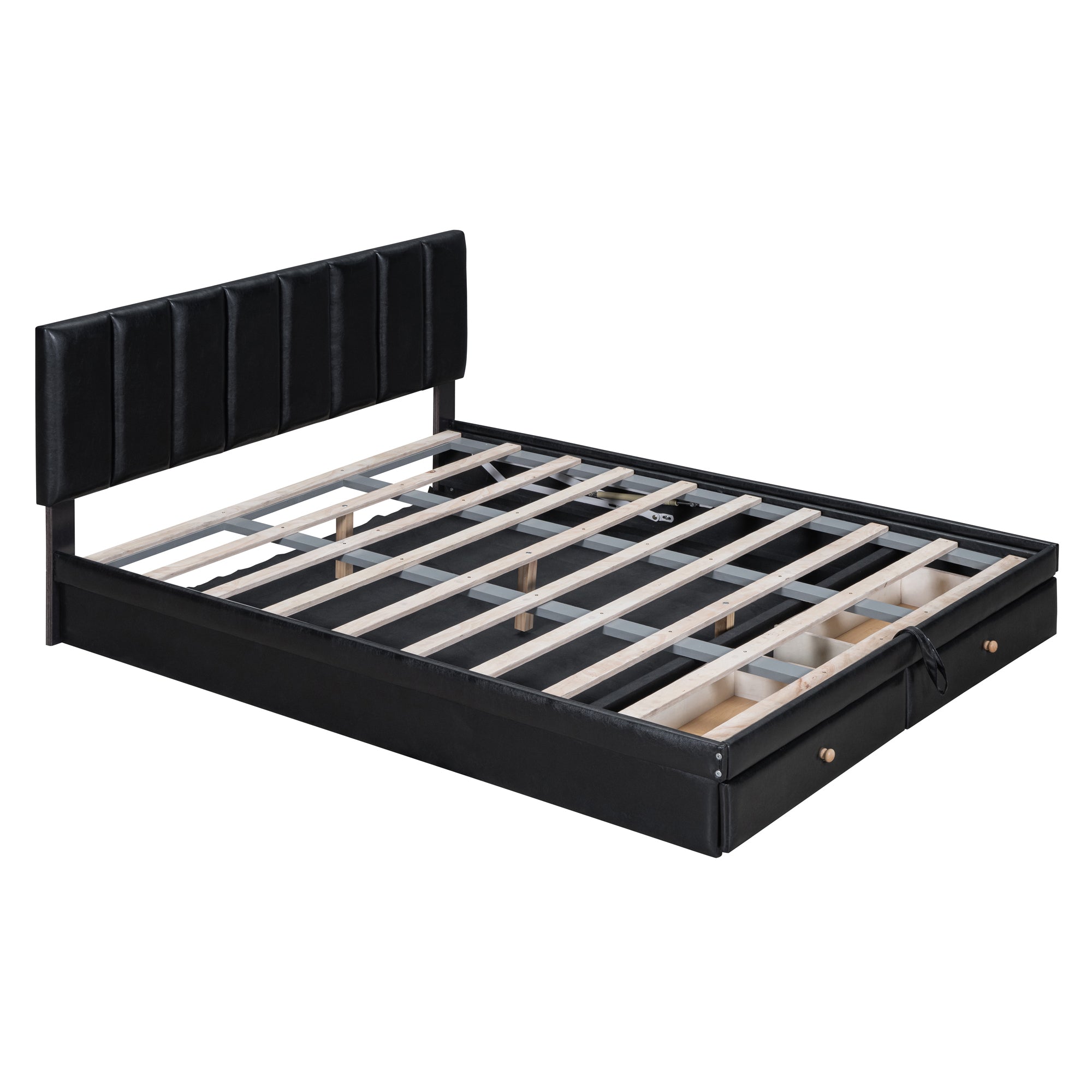 Queen Size Upholstered Bed with Hydraulic Storage System and Drawer, Black - Atlantic Fine Furniture Melbourne FL