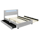 Full Size Upholstered Platform Bed with LED Frame, with Twin  Size Trundle and 2 drawers, Teddy Fleece, Gray