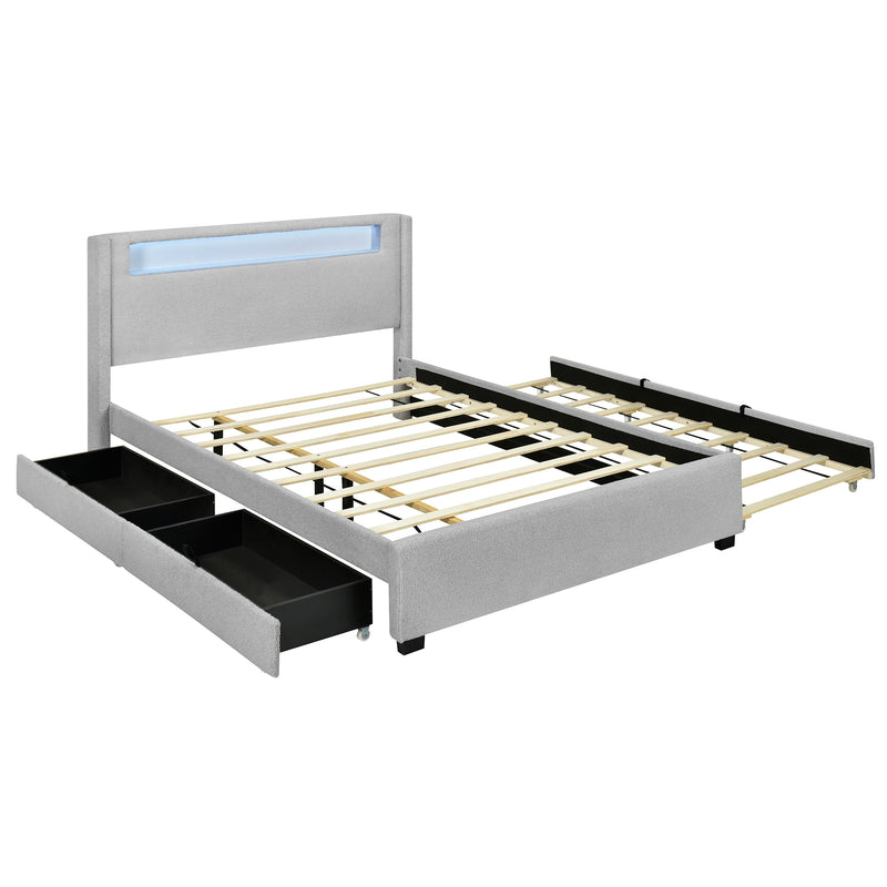 Full Size Upholstered Platform Bed with LED Frame, with Twin  Size Trundle and 2 drawers, Teddy Fleece, Gray