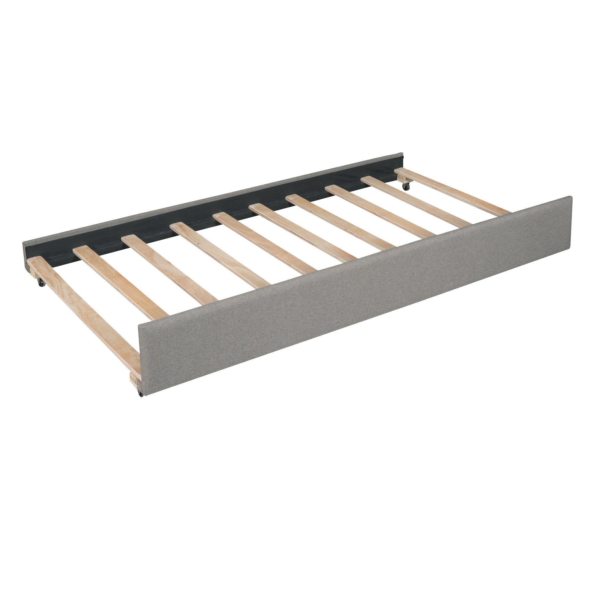 Full size Upholstered Daybed with Twin Size Trundle, Wood Slat Support, Gray(OLD SKU :LP000118AAE)