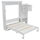 Queen Size Murphy Bed With Louvered Design And Multiple Storage Shelves - White