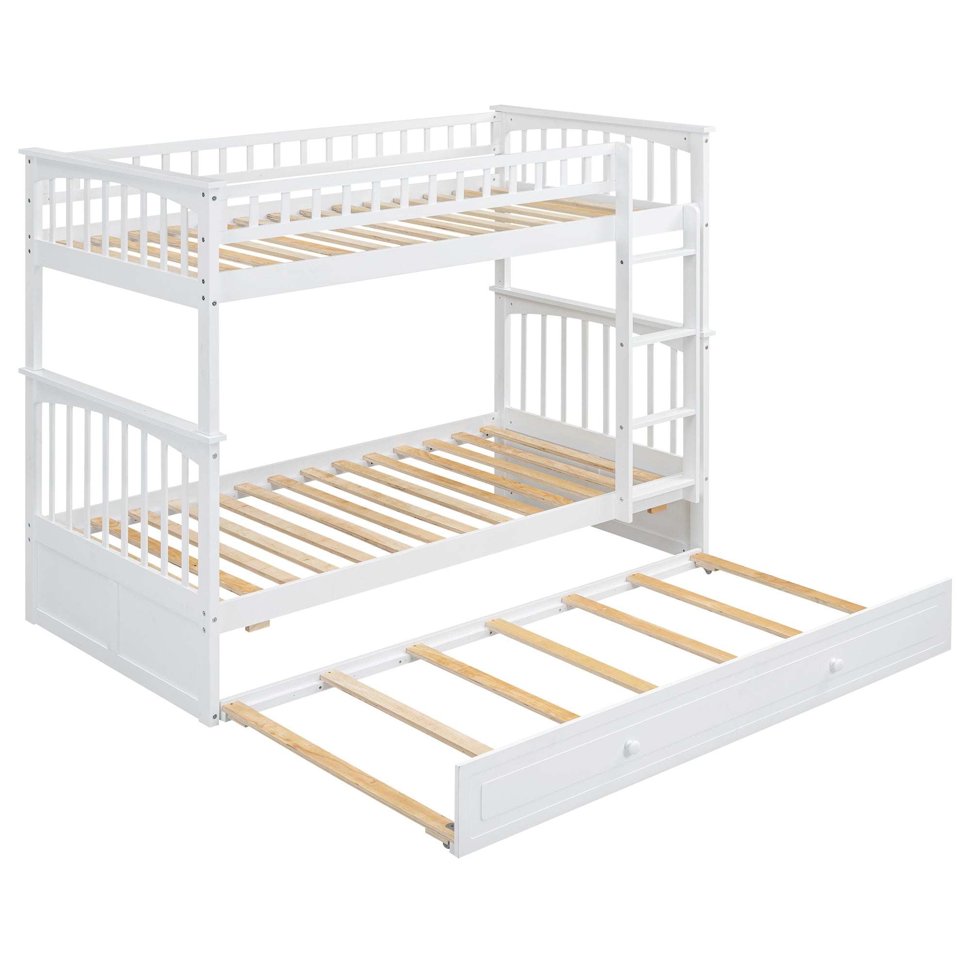 Twin over Twin Bunk Bed with Twin Size Trundle, Convertible Beds, White - Atlantic Fine Furniture Melbourne FL