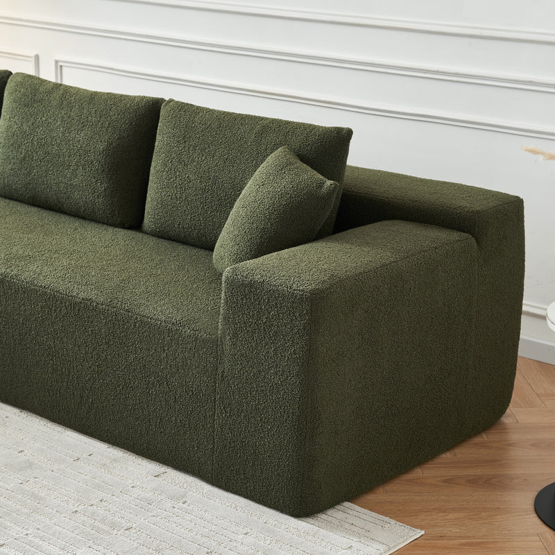 Sponge Sectional Sofa Couch For Living Room, L Shaped Modern Lamb Modular High Density Sponge Floor Sofa, Sherpa Fabric Sofa Couch With Chaise Lounge, Upholstered Corner Cloud Couch - Green