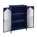 2 Doors Metal Storage Cabinet Display Cabinet With Glass Doors Metal Kitchen Sideboard Buffet Cabinet Glass Storage Cabinet For Dining Room Living Room Bedroom - Dark Blue