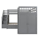L Shaped Bunk Bed With 3 Drawers, Portable Desk And Wardrobe