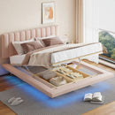 Upholstered Floating Hydrualic Platform Bed With LED Light And USB Port