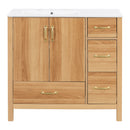 36" Bathroom Vanity, 2 Soft Close Doors, 4 Soft Close Drawers, Adjustable Shelf, Storage Cabinet - Acacia Wood