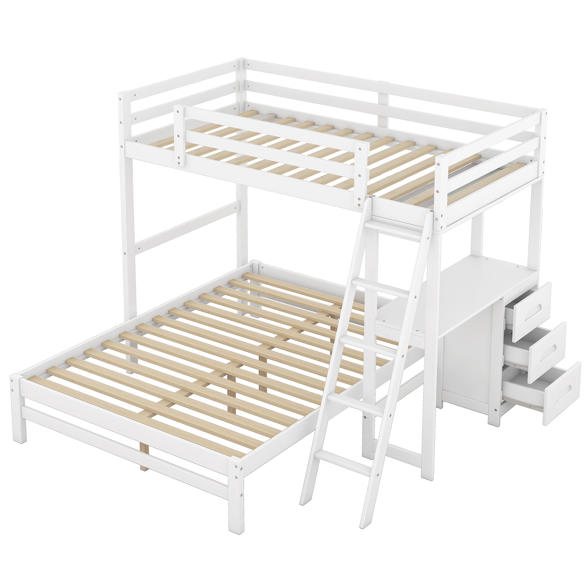 Twin over Full Bunk Bed with Built-in Desk and Three Drawers,White - Atlantic Fine Furniture Melbourne FL