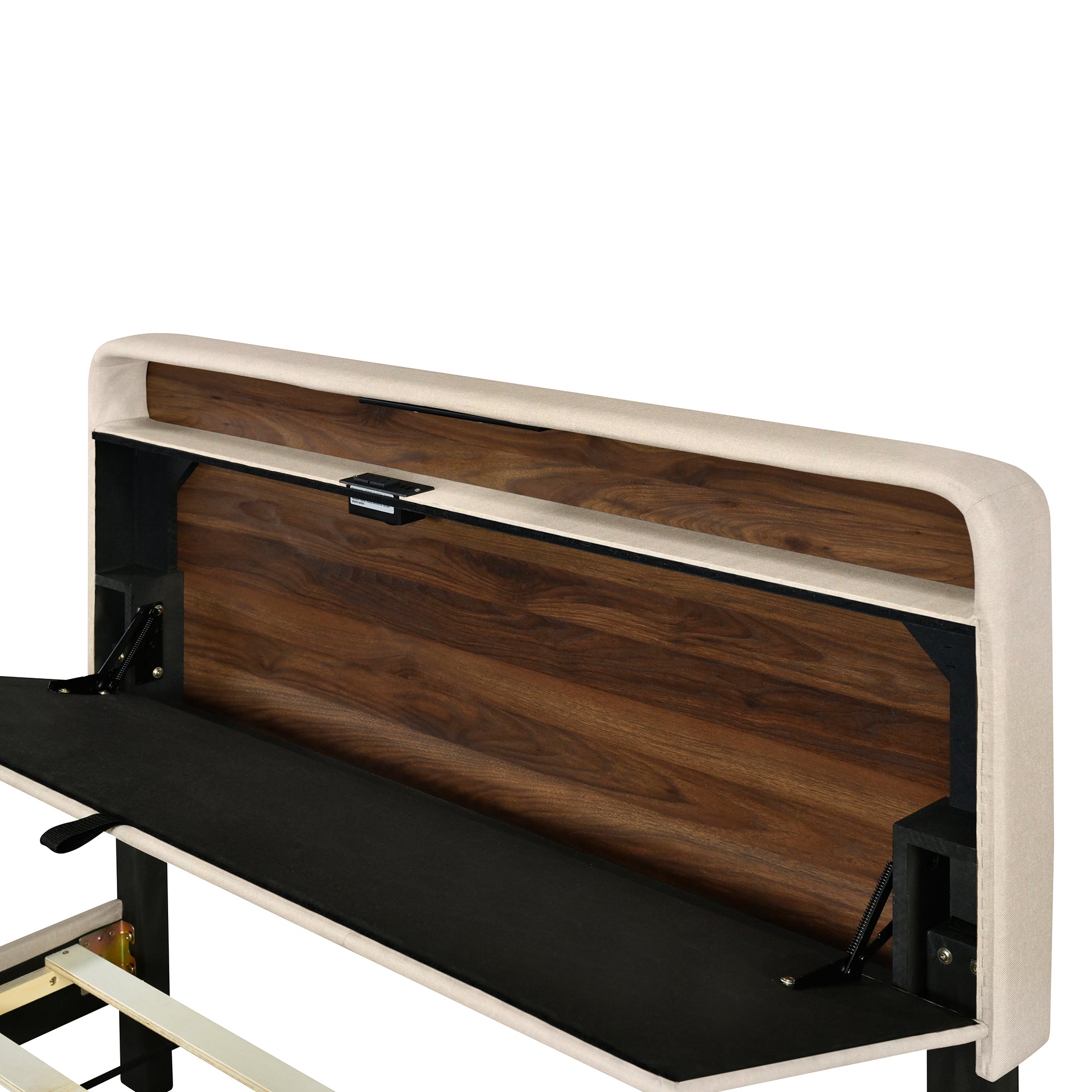 Full size Upholstered Platform Bed with Storage Headboard, Sensor Light and a set of Sockets and USB Ports, Linen Fabric, Beige