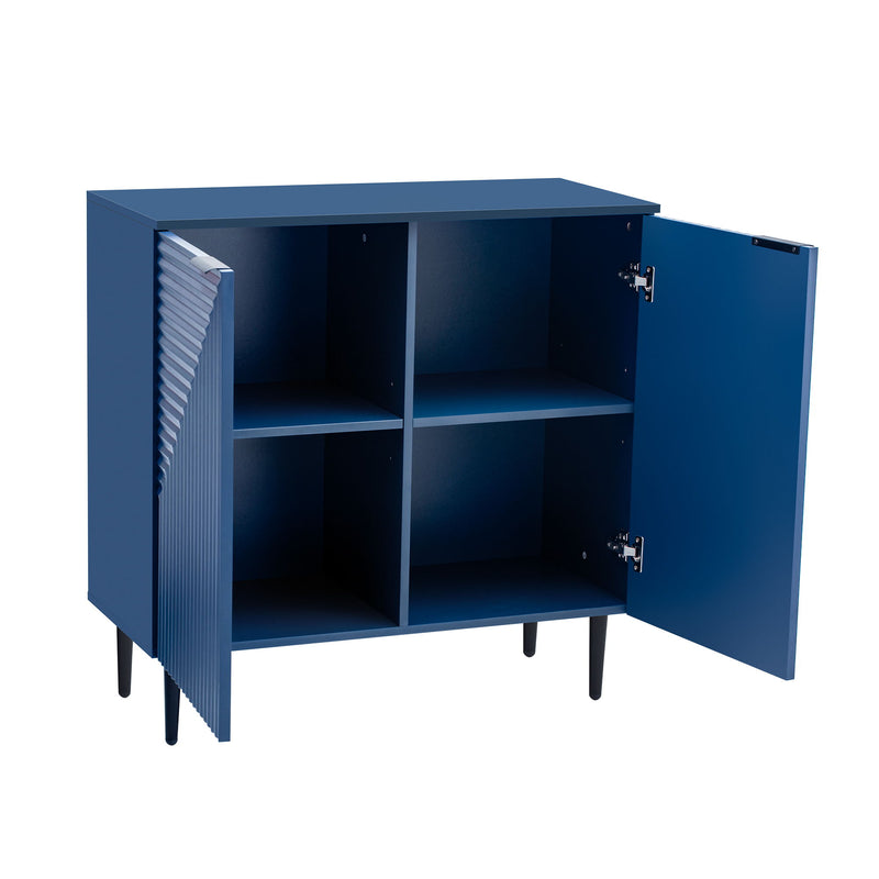 Side Cabinet With Adjustable Shelves And Geometric Door Panels - Navy Blue